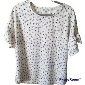 Pleione White & Blue Floral Print top - Medium